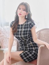 送料無料！ツイードチェックタイトミニドレス/ジッパー/谷間隠し/背中隠し/ショートスリーブ/ミニドレス/キャバドレス 【S-Lサイズ/1カラー】【一部予約商品/12月上旬発送予定】[OF03-X] 【YN】dzw