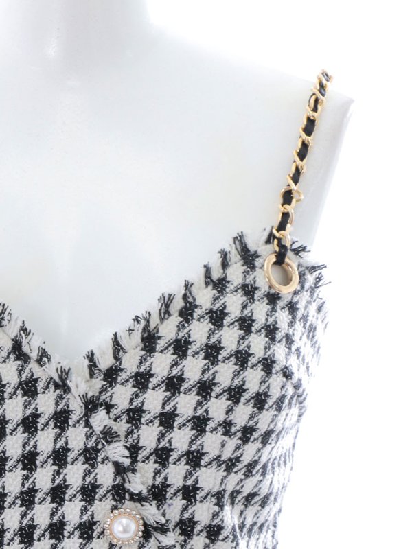 画像15: SALE!千鳥格子ダブルボタンミニドレス/チェーンストラップ/ノースリーブ/谷間見せ/背中見せ/ミニドレス/キャバドレス 【XS-Mサイズ/1カラー】[HC02-U]