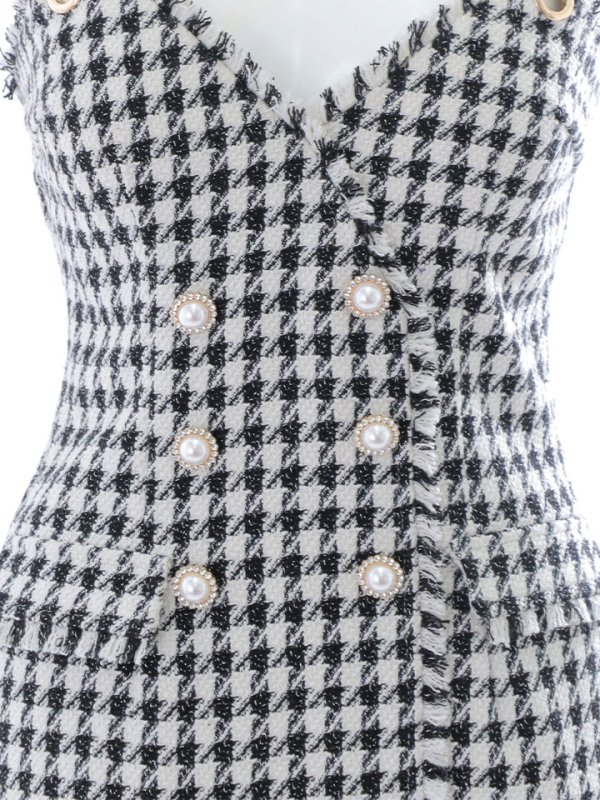 画像17: SALE!千鳥格子ダブルボタンミニドレス/チェーンストラップ/ノースリーブ/谷間見せ/背中見せ/ミニドレス/キャバドレス 【XS-Mサイズ/1カラー】[HC02-U]