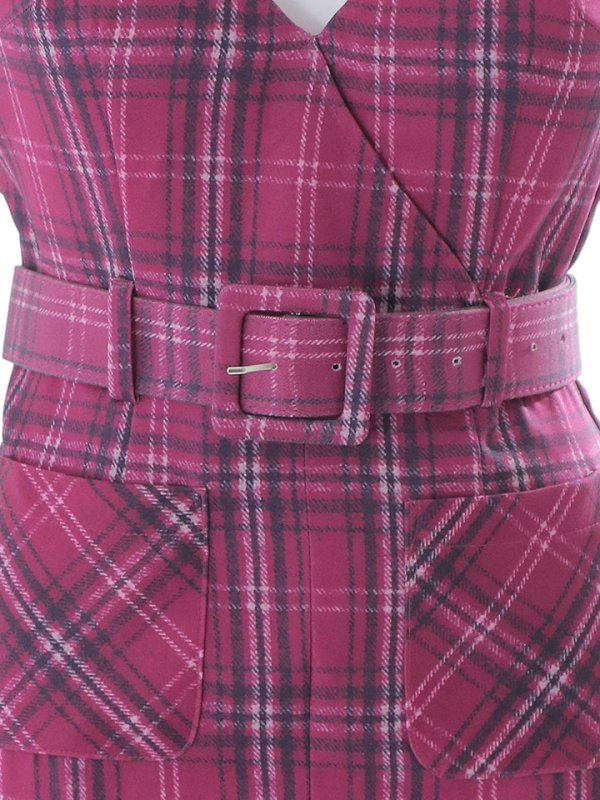 画像22: SALE!ノースリーブチェックドレス/Vネック/デザインベルト/谷間見せ/背中隠し/ミニドレス/キャバドレス【XS-Lサイズ/1カラー】[HC02] 【YN】dzw