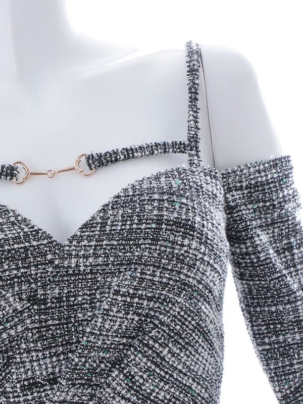 画像15: XSサイズ登場!ミックスツイードドレス/デザイン紐/オフショルダー/谷間見せ/背中見せ/ミニドレス/キャバドレス【XS-Lサイズ/1カラー】[HC02] 【YN】dzy