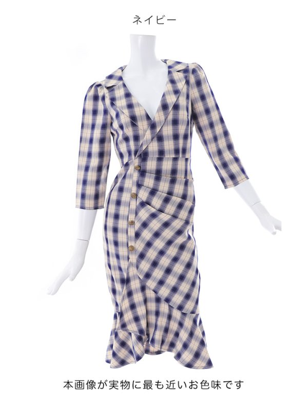 画像15: 【sifeel/シフィール】ミディアムチェックワンピース/ ロングスリーブ/谷間見せ/タイト/キャバドレス/ミディアムドレス【S-XLサイズ/1カラー】[HC02-U] 【YN】dzw