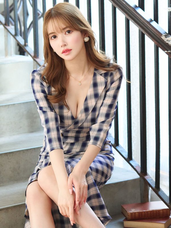 画像5: 【sifeel/シフィール】ミディアムチェックワンピース/ ロングスリーブ/谷間見せ/タイト/キャバドレス/ミディアムドレス【S-XLサイズ/1カラー】[HC02-U] 【YN】dzw