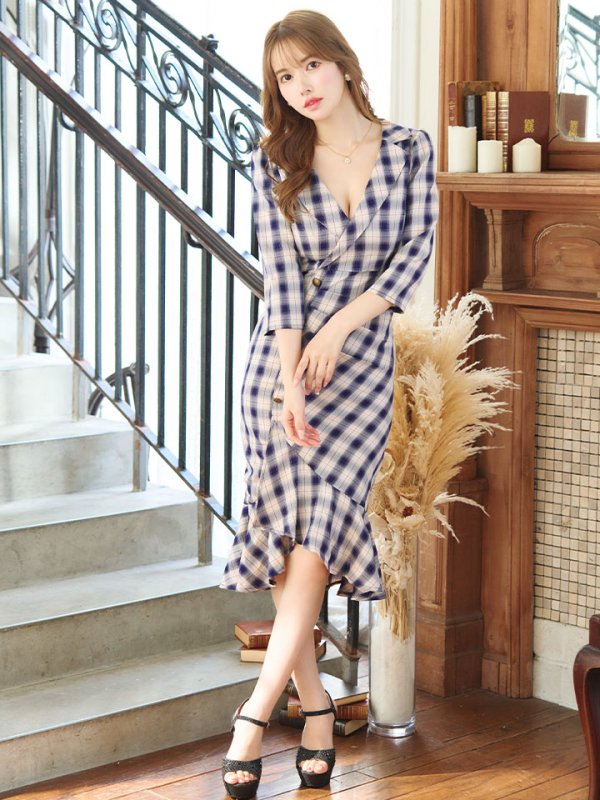 画像11: 【sifeel/シフィール】ミディアムチェックワンピース/ ロングスリーブ/谷間見せ/タイト/キャバドレス/ミディアムドレス【S-XLサイズ/1カラー】[HC02-U] 【YN】dzw