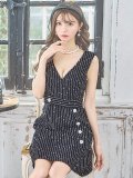 SALE!ツイードワンピースドレス/ノースリーブ/ストライプ/ボーダー/谷間見せ/背中隠し/ミニドレス/キャバドレス【XS-Mサイズ/1カラー】[OF03-X] 【YN】dzw