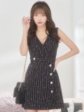 SALE!ツイードワンピースドレス/ノースリーブ/ストライプ/ボーダー/谷間見せ/背中隠し/ミニドレス/キャバドレス【XS-Mサイズ/1カラー】[OF03-X] 【YN】dzw