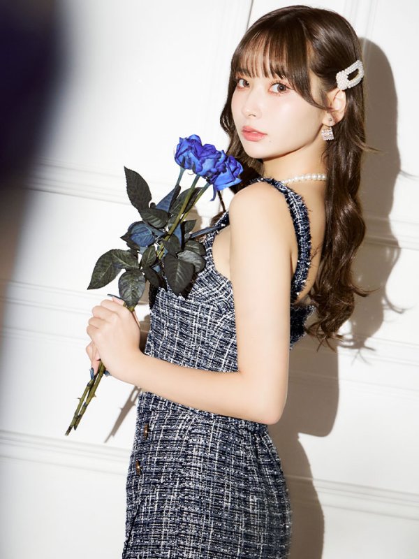 画像4: セットアップツイードミニドレス/フロントジップ/ノースリーブ/谷間見せ/背中見せ/ミニドレス/キャバドレス 【XS-Mサイズ/1カラー】[HC02-U] 【YN】dzw