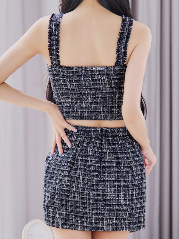 画像8: セットアップツイードミニドレス/フロントジップ/ノースリーブ/谷間見せ/背中見せ/ミニドレス/キャバドレス 【XS-Mサイズ/1カラー】[HC02-U] 【YN】dzw