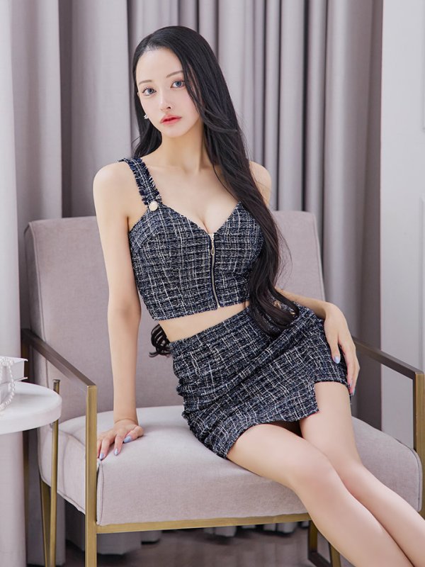 画像9: セットアップツイードミニドレス/フロントジップ/ノースリーブ/谷間見せ/背中見せ/ミニドレス/キャバドレス 【XS-Mサイズ/1カラー】[HC02-U] 【YN】dzw