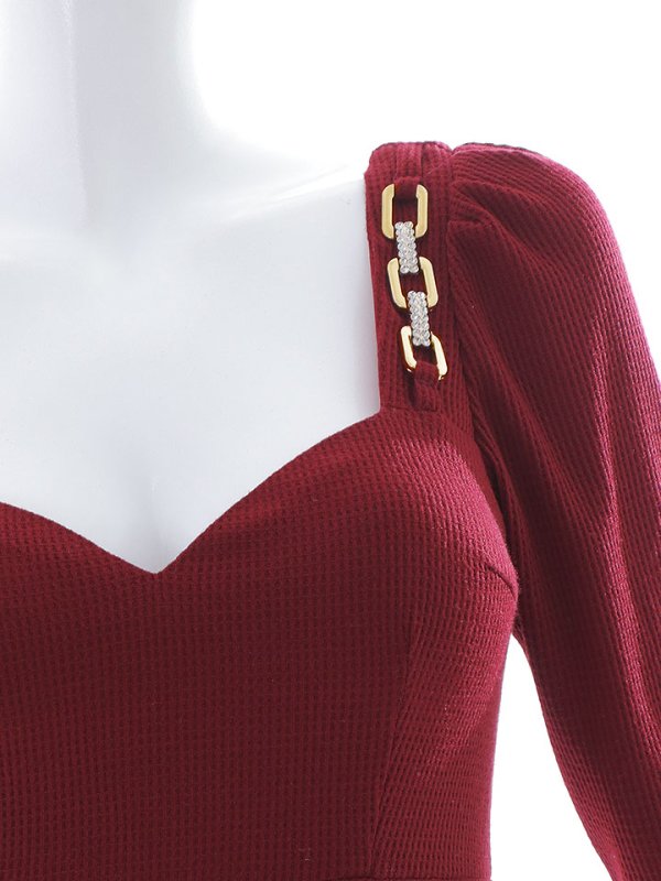 画像16: SALE!ワッフルチェーンベルトドレス/無地/谷間見せ/タイト/キャバドレス/ミニドレス【S-Lサイズ/1カラー】[HC02] 【YN】dzw