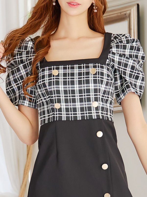 画像4: チェックハイウエストワンピース/キャバドレス【S-Mサイズ/1カラー】[HC02] 【YN】dzw