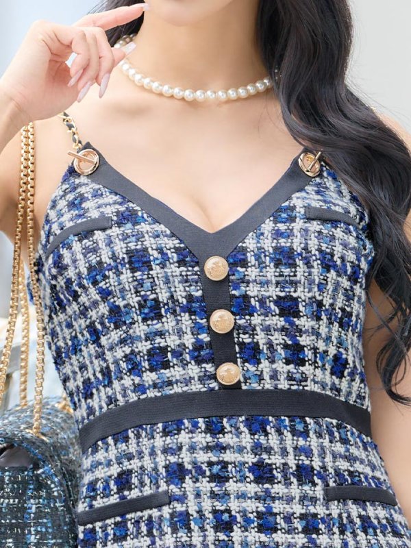 画像5: ツイードチェーンキャミソールドレス/谷間見せ/背中見せ/ミニドレス/キャバドレス【XS-Mサイズ/1カラー】[HC02] 【YN】dzw