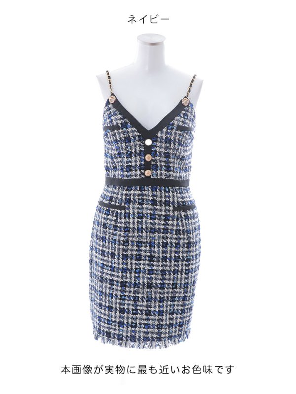 画像14: ツイードチェーンキャミソールドレス/谷間見せ/背中見せ/ミニドレス/キャバドレス【XS-Mサイズ/1カラー】[HC02] 【YN】dzw