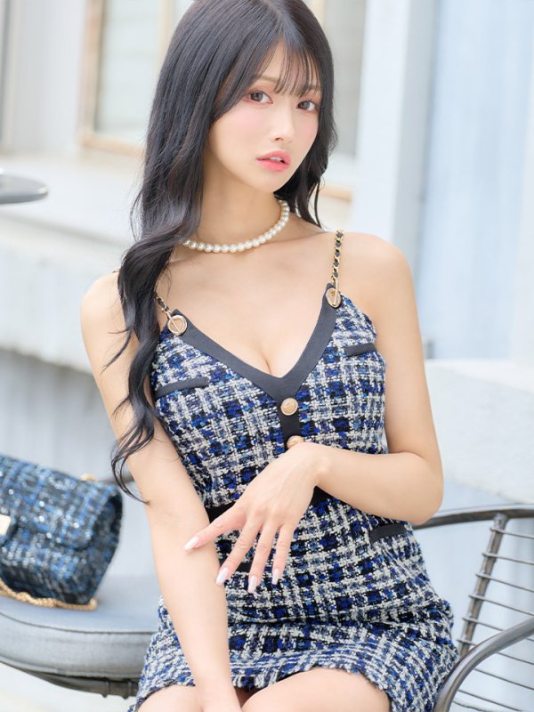 画像9: ツイードチェーンキャミソールドレス/谷間見せ/背中見せ/ミニドレス/キャバドレス【XS-Mサイズ/1カラー】[HC02] 【YN】dzw