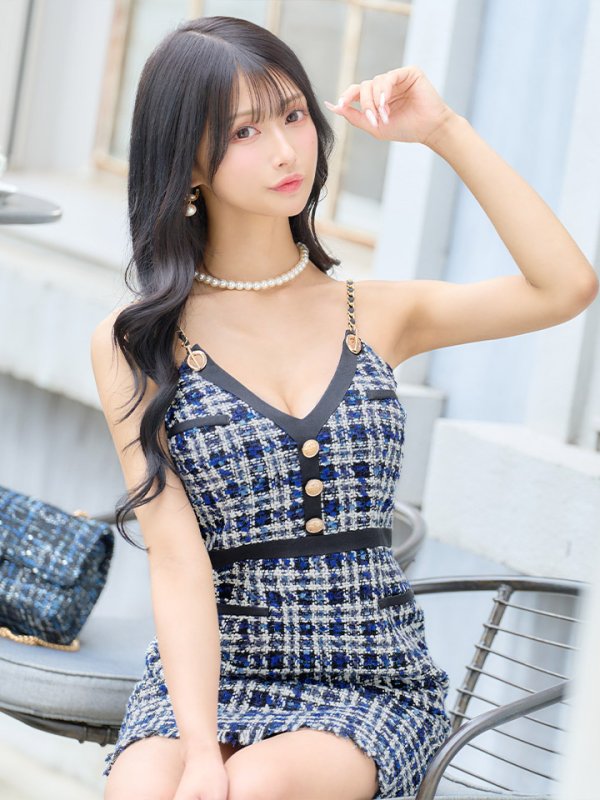 画像10: ツイードチェーンキャミソールドレス/谷間見せ/背中見せ/ミニドレス/キャバドレス【XS-Mサイズ/1カラー】[HC02] 【YN】dzw