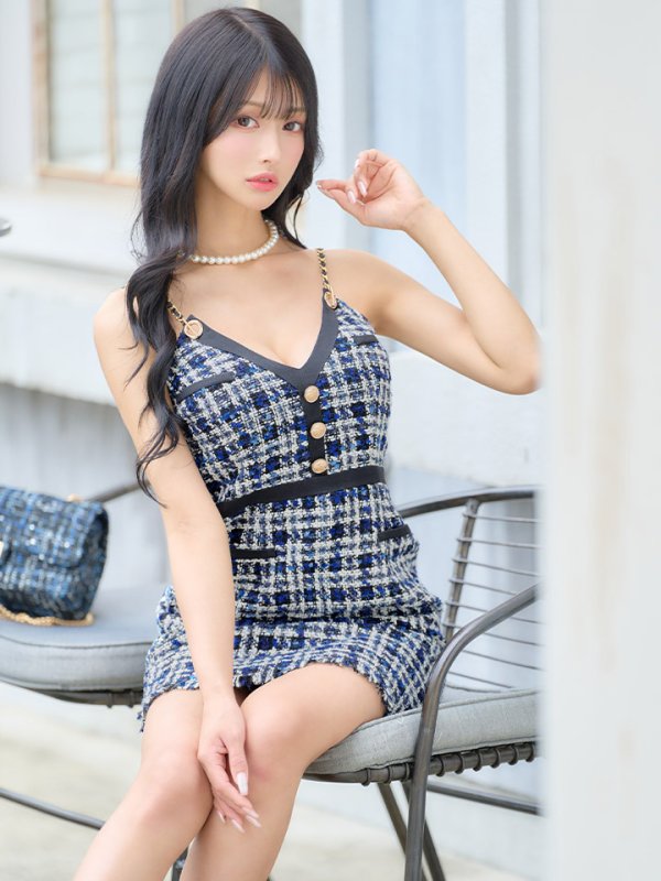 画像11: ツイードチェーンキャミソールドレス/谷間見せ/背中見せ/ミニドレス/キャバドレス【XS-Mサイズ/1カラー】[HC02] 【YN】dzw