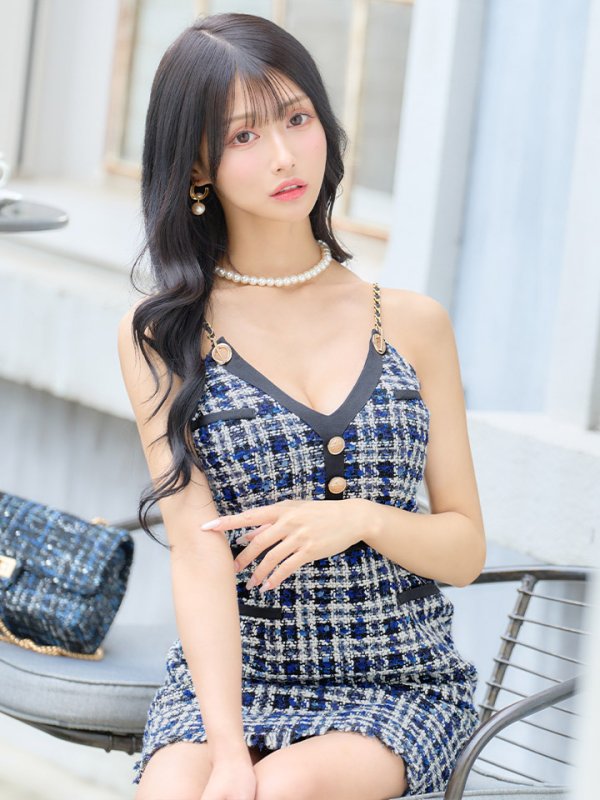 画像12: ツイードチェーンキャミソールドレス/谷間見せ/背中見せ/ミニドレス/キャバドレス【XS-Mサイズ/1カラー】[HC02] 【YN】dzw