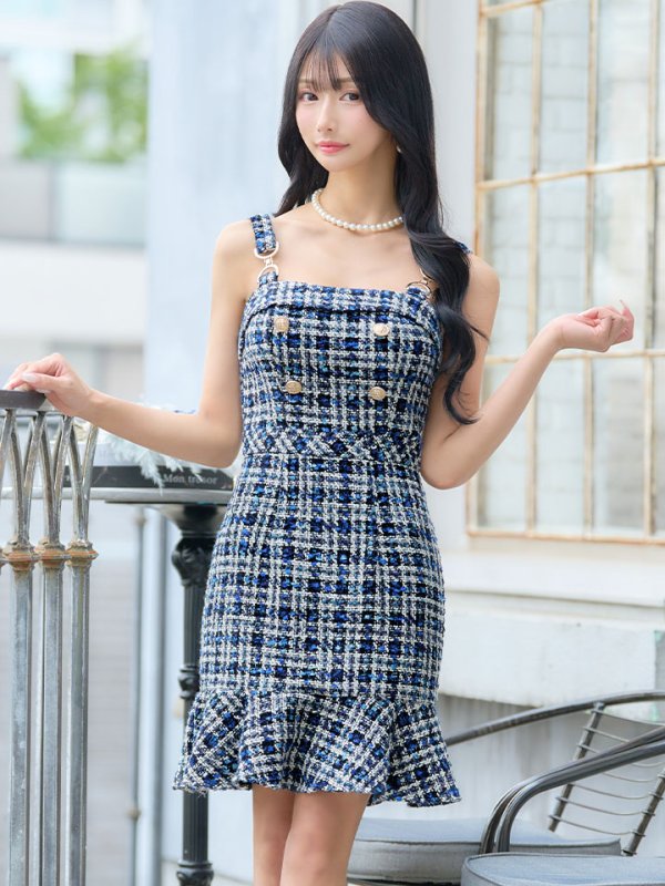 画像3: ツイードキャミソールドレス/谷間見せ/背中見せ/ミニドレス/キャバドレス【XS-Mサイズ/1カラー】[HC02] 【YN】dzw