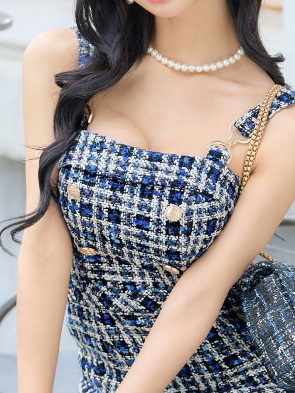 画像9: ツイードキャミソールドレス/谷間見せ/背中見せ/ミニドレス/キャバドレス【XS-Mサイズ/1カラー】[HC02] 【YN】dzw