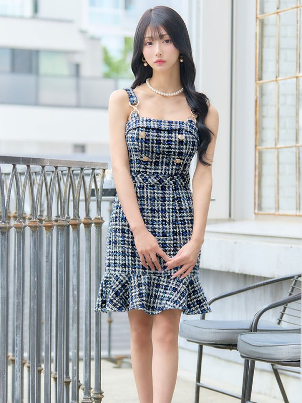 画像8: ツイードキャミソールドレス/谷間見せ/背中見せ/ミニドレス/キャバドレス【XS-Mサイズ/1カラー】[HC02] 【YN】dzw