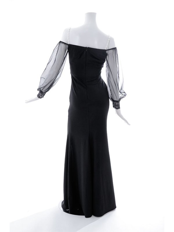 画像20: チュール長袖タックロングドレス/パール/キャミ/無地/ストレッチ/カットアウト/スリット/谷間見せ/タイト/ロングドレス/キャバドレス【S-Lサイズ/2カラー】[HC02-X] 【YN】dzwc