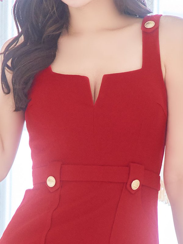 画像4: ワンカラーカジュアルドレス/ワッフル/ノースリーブ/ボタン/ポケット/Vカット/谷間見せ/背中見せ/ミニドレス/キャバドレス【XS-Mサイズ/1カラー】[HC02-U] 【YN】