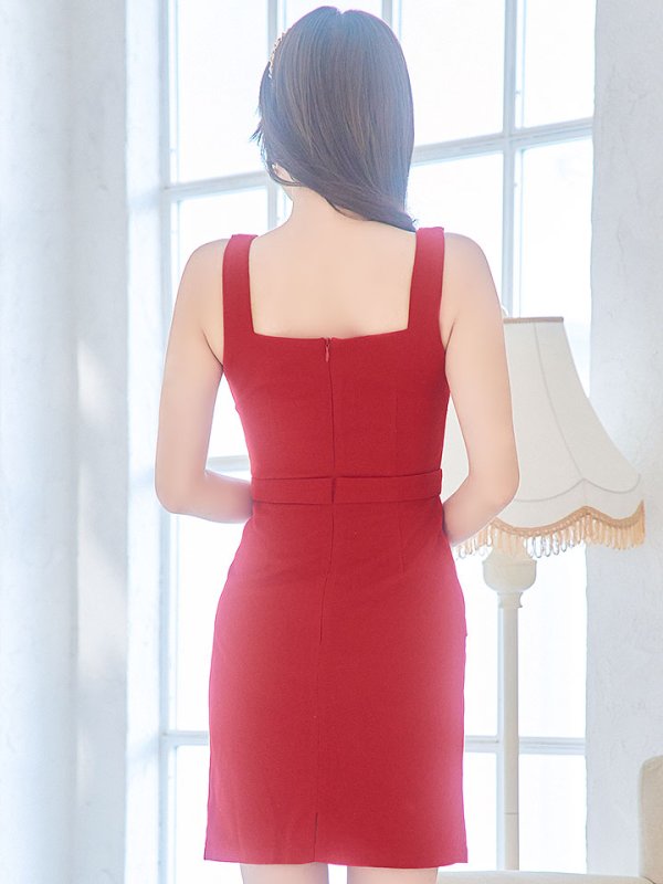 画像6: ワンカラーカジュアルドレス/ワッフル/ノースリーブ/ボタン/ポケット/Vカット/谷間見せ/背中見せ/ミニドレス/キャバドレス【XS-Mサイズ/1カラー】[HC02-U] 【YN】