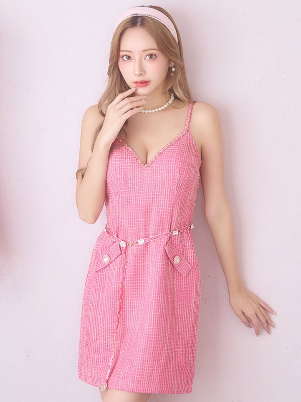 画像5: SALE!ビジューベルトキャミドレス/キャミソール/ノースリーブ/ツイード/チェック柄/ビジュー/ミニドレス/キャバドレス【XS-Mサイズ/1カラー】[HC02] 【YN】dzj