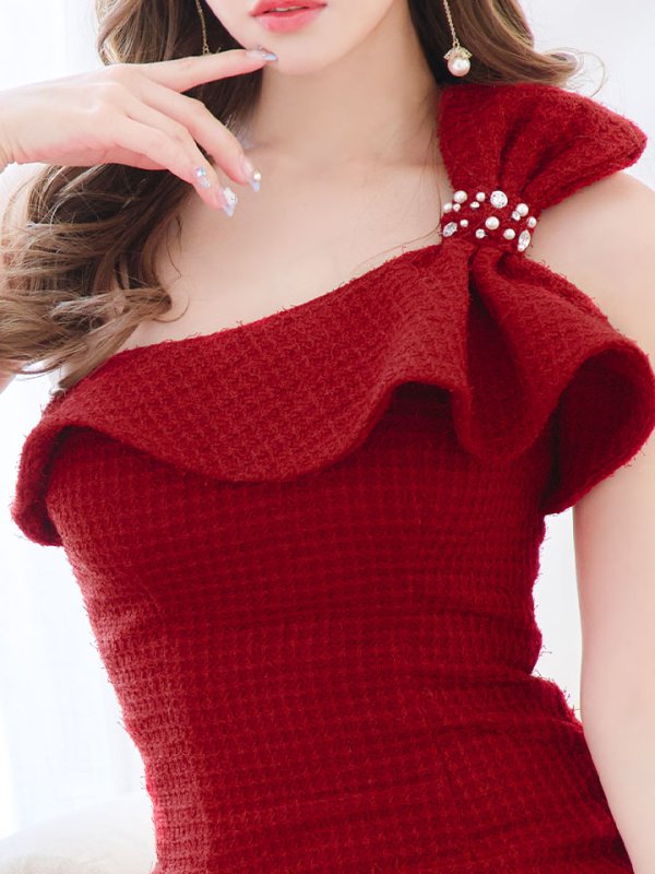 画像11: 【送料無料！】ワンショルツイードミニドレス/タイト/胸元隠し/背中見せ/ビジュー/ミニドレス/キャバドレス【XS-Mサイズ/3カラー】[HC02-X] 【YN】dzj