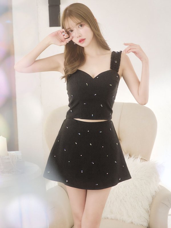 画像4: 【ポッキリセール！】ノースリーブ2ピースドレス/ビジュー/谷間見せ/背中見せ/ミニドレス/キャバドレス【XS-Mサイズ/2カラー】[HC02-X] 【YN】dzy