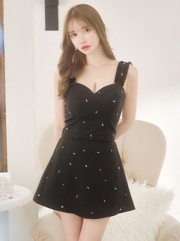 画像16: 【送料無料！】ノースリーブ2ピースドレス/ビジュー/谷間見せ/背中見せ/ミニドレス/キャバドレス【XS-Mサイズ/2カラー】[HC02-X] 【YN】dzy