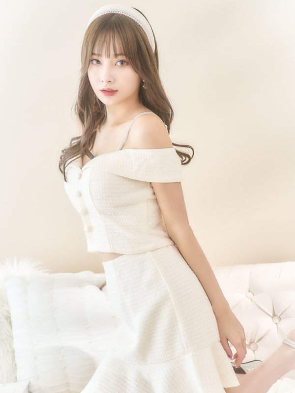 画像11: 【送料無料！】ラメツイードドレス/セットアップ/2ピース/オフショルダー/チェック柄/マーメイドスカート/ビジューストラップ/ボタン/谷間見せ/背中見せ/ミニドレス/キャバドレス【XS-Lサイズ/2カラー】[HC02-X] 【YN】dzy