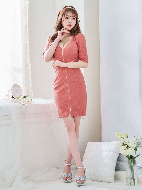 画像4: ジップアップドレス/ワッフル生地/ボタン/谷間見せ/背中隠し/ミニドレス/キャバドレス【XS-Lサイズ/3カラー】[HC02-X] 【YN】dzj