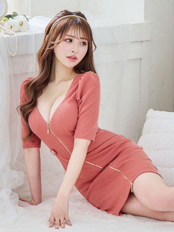 画像16: ジップアップドレス/ワッフル生地/ボタン/谷間見せ/背中隠し/ミニドレス/キャバドレス【XS-Lサイズ/3カラー】[HC02-X] 【YN】dzj