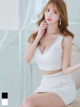 ノースリーブセットアップ/2ピース/ビジュー/ポケット/谷間見せ/背中見せ/ミニドレス/キャバドレス【XS-Mサイズ/2カラー】[OF03] 【YN】dzy