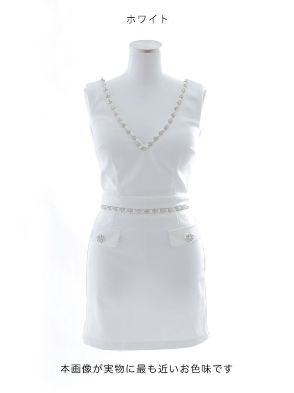 画像26: ノースリーブセットアップ/2ピース/ビジュー/ポケット/谷間見せ/背中見せ/ミニドレス/キャバドレス【XS-Mサイズ/2カラー】[OF03] 【YN】dzy