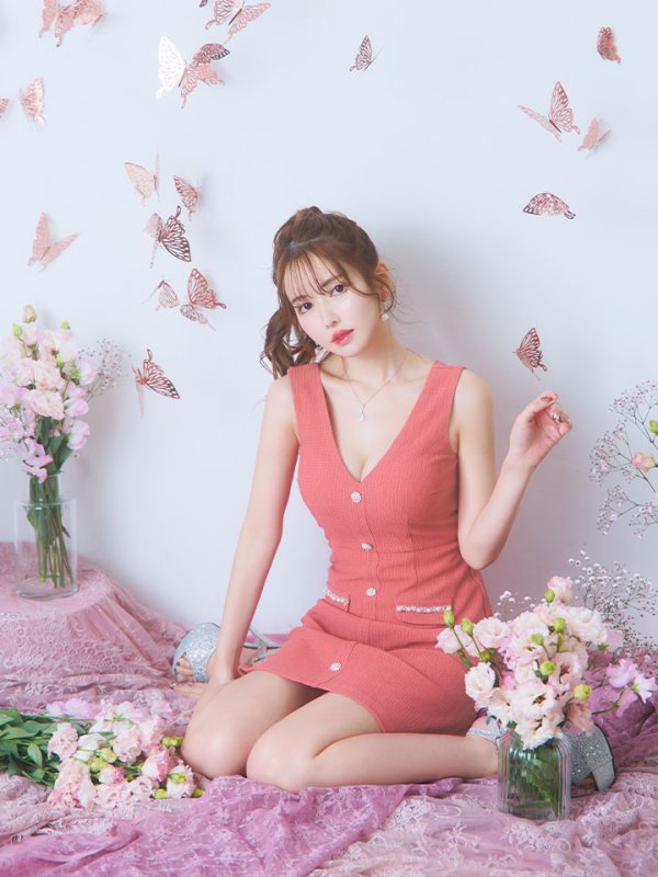 画像8: SALE!ノースリーブAラインミニドレス/Vカット/ボタン/谷間見せ/背中見せ/ミニドレス/キャバドレス【XS-Mサイズ/1カラー】[HC02] 【YN】dzc