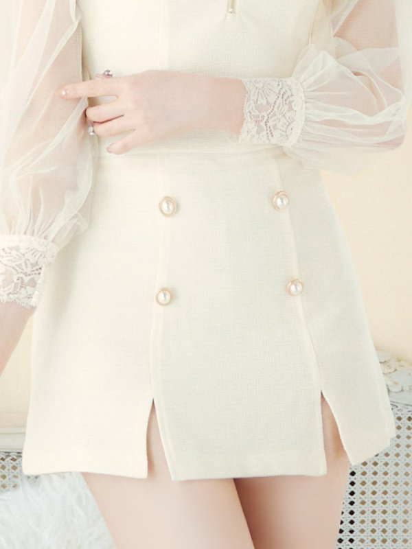 画像6: シアースリーブセットアップドレス/2ピース/チュール袖/谷間見せ/背中隠し/ミニドレス/キャバドレス【XS-Mサイズ/2カラー】[HC02-X] 【YN】dzw