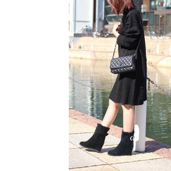 画像5: 【COMEX】 1color/ 7cmヒール/ ムートン/ ブーツ/ インヒール/ ファー/ ブラック/ スエード[OFJH]