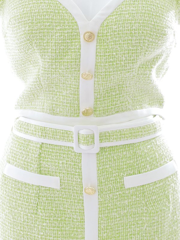 画像20: 【送料無料！】ツイードセットアップ/フリル袖/パイピング/ボタン/ベルト/タイト/谷間見せ/背中隠し/ミニドレス/キャバドレス【XS-Mサイズ/1カラー】[OF03-X] 【YN】dzy