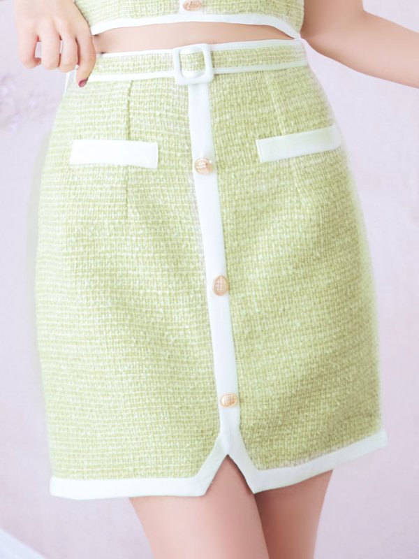 画像8: ツイードセットアップ/フリル袖/パイピング/ボタン/ベルト/タイト/谷間見せ/背中隠し/ミニドレス/キャバドレス【XS-Mサイズ/1カラー】[OF03-X] 【YN】dzy