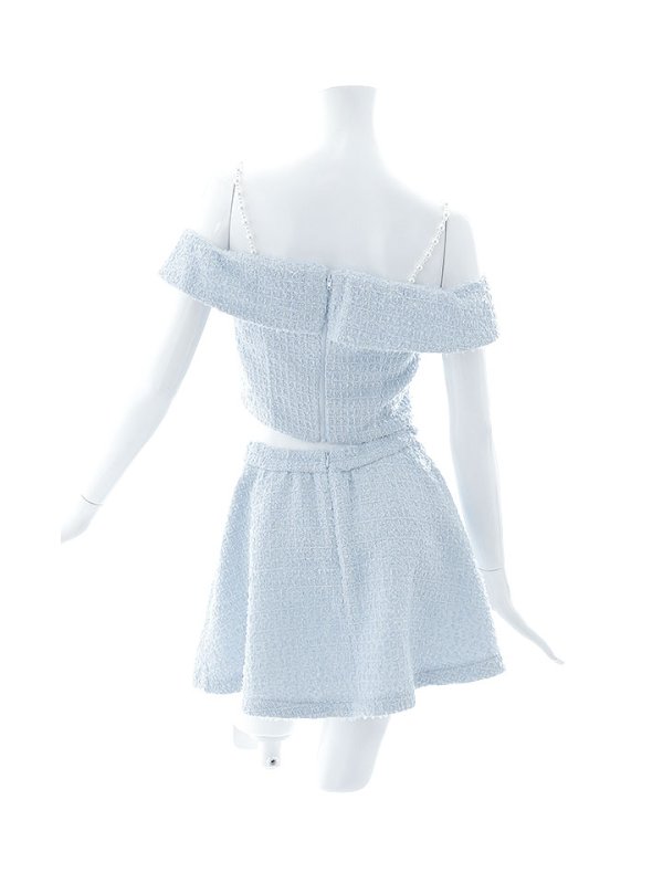 画像21: 【送料無料！】キャミツイードセットアップ/オフショルダー/パール紐/パールボタン/オフショルラップ/フレアスカート/胸元隠し/背中隠し/ミニドレス/キャバドレス【XS-Mサイズ/2カラー】[OF03-X] 【YN】dzw