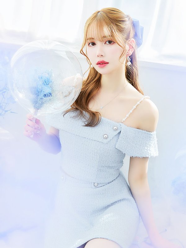 画像13: 【送料無料！】キャミツイードセットアップ/オフショルダー/パール紐/パールボタン/オフショルラップ/フレアスカート/胸元隠し/背中隠し/ミニドレス/キャバドレス【XS-Mサイズ/2カラー】[OF03-X] 【YN】dzw