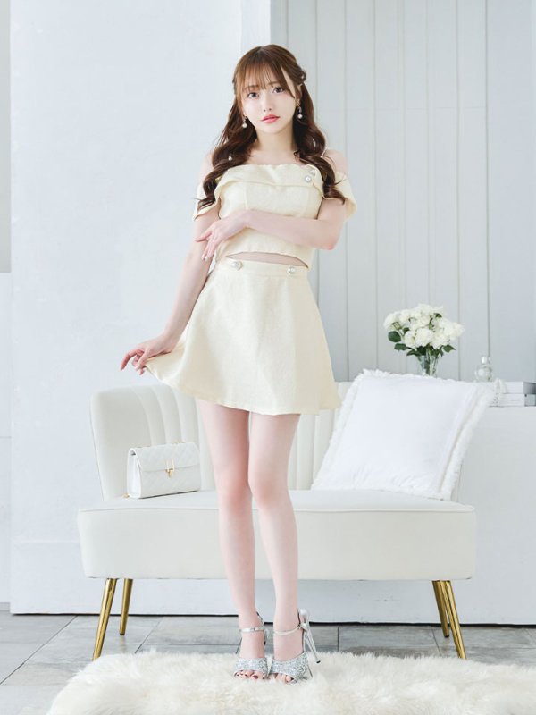 画像15: 【送料無料！】キャミツイードセットアップ/オフショルダー/パール紐/パールボタン/オフショルラップ/フレアスカート/胸元隠し/背中隠し/ミニドレス/キャバドレス【XS-Mサイズ/2カラー】[OF03-X] 【YN】dzw