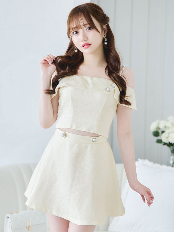 画像18: 【送料無料！】キャミツイードセットアップ/オフショルダー/パール紐/パールボタン/オフショルラップ/フレアスカート/胸元隠し/背中隠し/ミニドレス/キャバドレス【XS-Mサイズ/2カラー】[OF03-X] 【YN】dzw