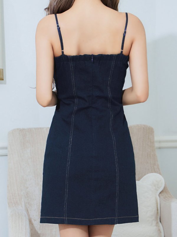 画像6: 再入荷!タイトデニムドレス/ジップアップ/カジュアル/キャミソール/谷間見せ/ミニドレス/キャバドレス【XS-Lサイズ/1カラー】[OF03] 【YN】dzj