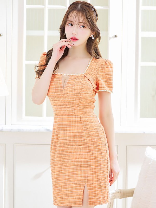 画像5: ツイードミニドレス/スクエアネック/ツイード /チェーン/タイトスカート/谷間見せ/背中隠し/キャバドレス/ミニドレス【XS-XLサイズ/3カラー】[OF03] 【YN】dzw