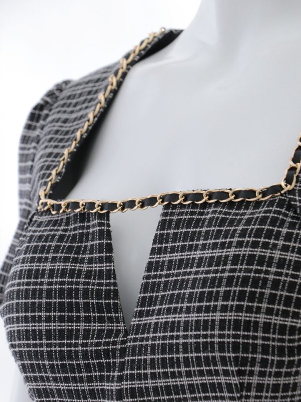 画像41: ツイードミニドレス/スクエアネック/ツイード /チェーン/タイトスカート/谷間見せ/背中隠し/キャバドレス/ミニドレス【XS-XLサイズ/3カラー】[OF03] 【YN】dzw