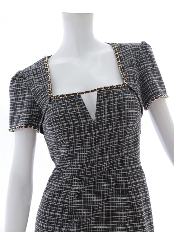 画像39: ツイードミニドレス/スクエアネック/ツイード /チェーン/タイトスカート/谷間見せ/背中隠し/キャバドレス/ミニドレス【XS-XLサイズ/3カラー】[OF03] 【YN】dzw