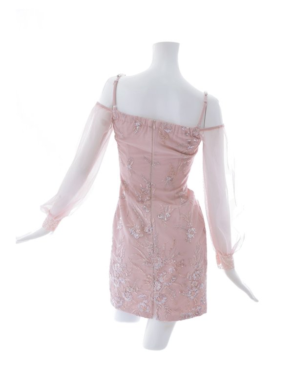 画像13: 【送料無料！】刺繍ミニドレス/オフショル/チュール袖/キャバドレス/ワンカラー/谷間見せ/サイドシアー【XS-Lサイズ/1カラー】[OF03-X] 【YN】dzc